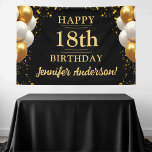 18th Birthday Black and Gold Celebration Banner<br><div class="desc">Celebrate in style with our Birthday Black and Gold Celebration Banner! This elegant banner is designed with a striking black background accented by shimmering gold details, creating a luxurious and festive ambiance. Perfect for a milestone celebration, it features customizable text to honor the guest of honor, adding a personal touch...</div>