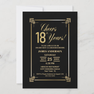 18th Birthday Black and Gold Party Invitation