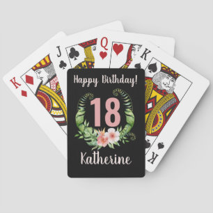 18th birthday black blush pink floral poker cards