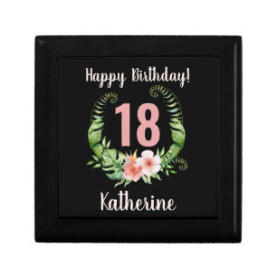 18th birthday black floral girl name gift box