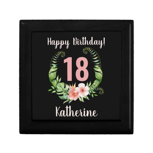 18th birthday black floral girl name gift box (Front)