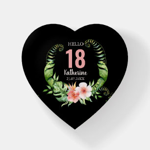 18th Birthday black Floral Name Paperweight