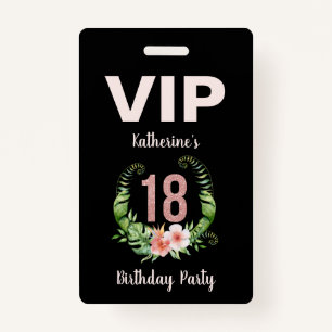 18th birthday black floral VIP Badge