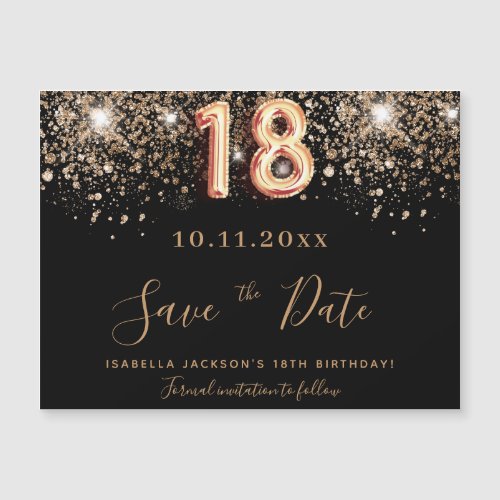 18th birthday black glitter save the date magnet