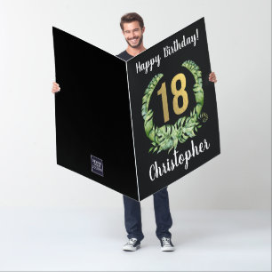 18th Birthday Black gold boys name Card
