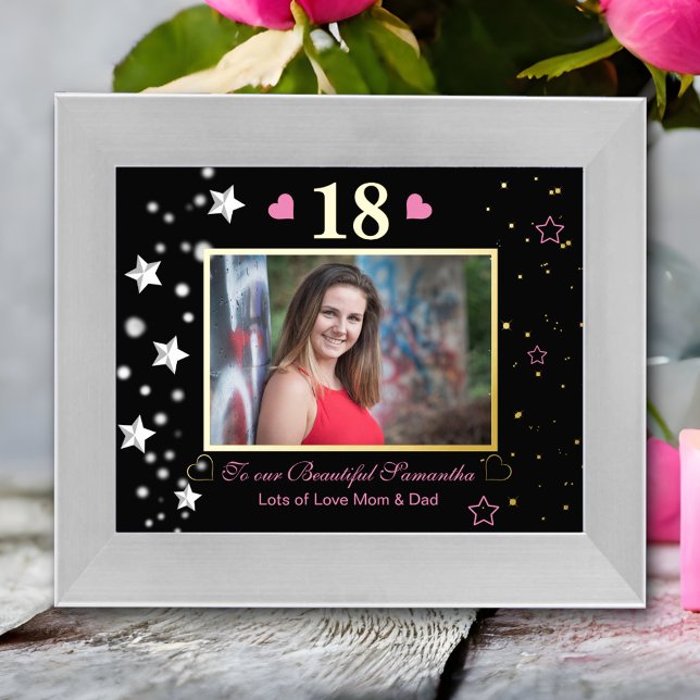 18th Birthday Black Gold Celebration Photo  Foil Prints (Creator Uploaded)