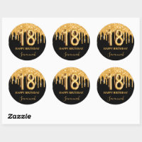 18th birthday black gold glitter balloon party classic round sticker