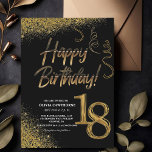 18th Birthday Black & Gold Glitter Modern  Invitation<br><div class="desc">Modern and minimalistic invitation Template is perfect for stylish party in soft pastel colors. Elegant-minimalistic themed invite is full of fun and simple design elements,  elegant calligraphy and modern fonts. Birthdays are special days,  and this invite can help it make a memorable for friends.</div>