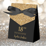 18th Birthday Black Gold Glitter Thank You Favor Boxes<br><div class="desc">This fabulous modern 18th Birthday Black Gold Glitter Thank You favor box with sparkling gold glitter, the birthday girl's name in a trendy script font, and tied with an elegant black bow would be perfect for your event. It would be great for a candy station, on a thank you gift...</div>