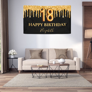 18th birthday black gold glitter welcome banner