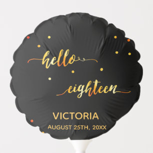 18th birthday black gold hello 18 typography name balloon