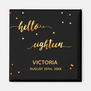 18th birthday black gold hello 18 typography name magnet