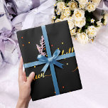 18th birthday black gold hello 18 typography wrapping paper<br><div class="desc">Elegant and modern for a 18th birthday gift.  Chic black backdrop and faux gold text written with a trendy hand-lettered style script: hello eighteen. With golden dots as decor.</div>