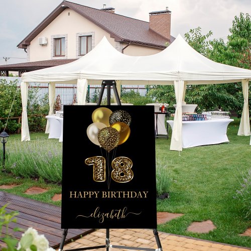 18th birthday black gold leopard name script foam board