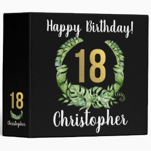 18th Birthday Black Gold name 3 Ring Binder