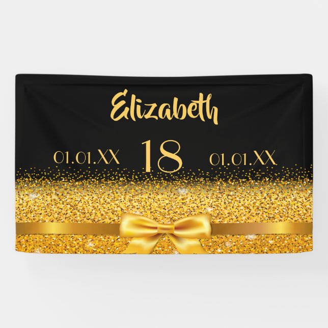 18th birthday black gold name welcome banner (Horizontal)