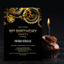 18th Birthday Black Gold Steampunk Watch Gears Invitation
