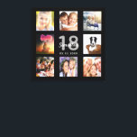 18th birthday black photo collage name canvas print<br><div class="desc">A unique 18th birthday gift or keepsake, celebrating her life with a collage of 8 of your photos. Add images of her family, friends, pets, hobbies or dream travel destination. Personalize and add a name, age 18 and a date. Gray and white colored letters. A chic black background. This canvas...</div>