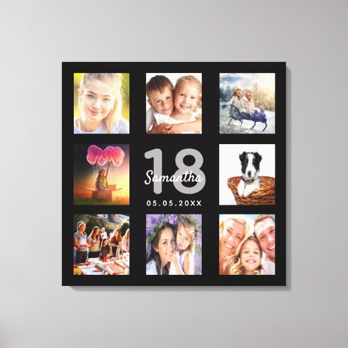 18th birthday black photo collage name canvas print