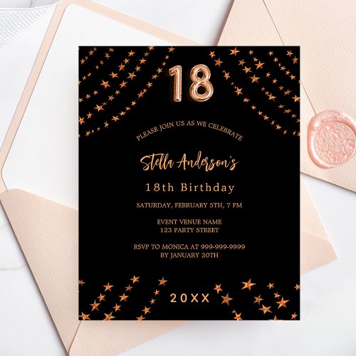 18th birthday black rose gold budget invitation flyer