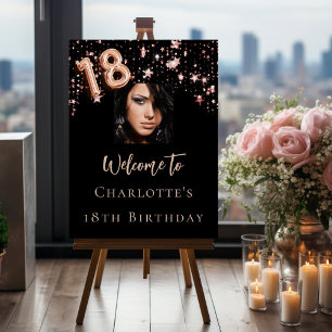 18th Birthday black rose gold photo star welcome   Foam Board