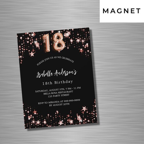 18th birthday black rose gold stars luxury magnetic invitation