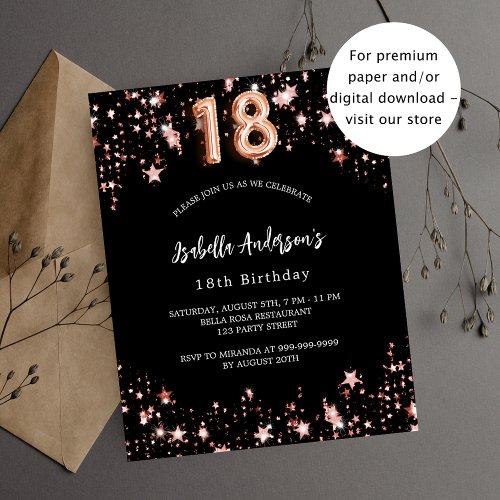 18th birthday black rose stars budget invitation