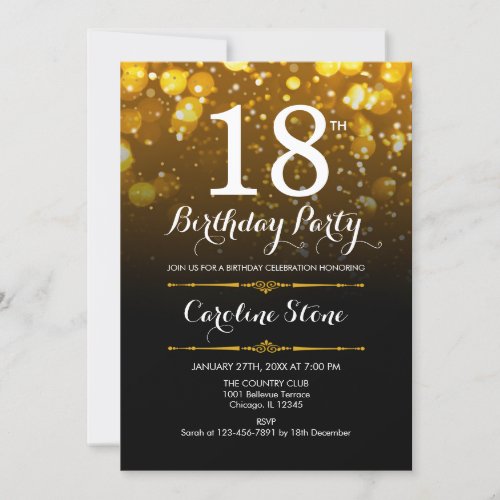 18th Birthday _ Black White Gold Invitation