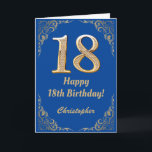 18th Birthday Blue and Gold Glitter Frame Card<br><div class="desc">18th Birthday Blue and Gold Glitter Frame. For further customization,  please click the "Customize it" button and use our design tool to modify this template.</div>