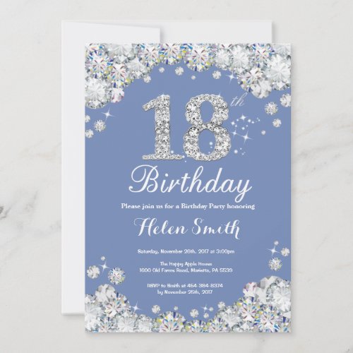 18th Birthday Blue and Silver Diamond Invitation
