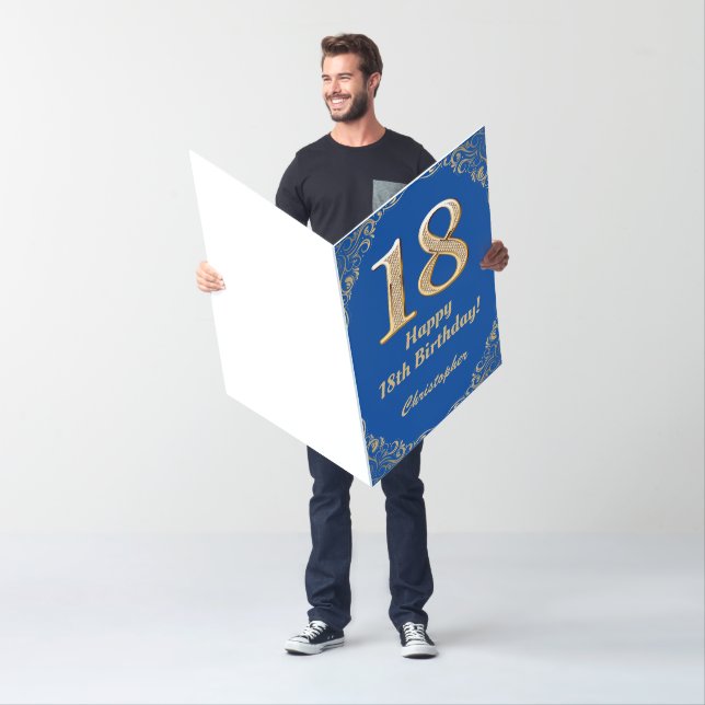 18th Birthday Blue & Gold Glitter Extra Large Card (In Situ)