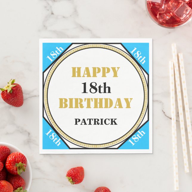 18th Birthday Blue Gold Napkins (Insitu)