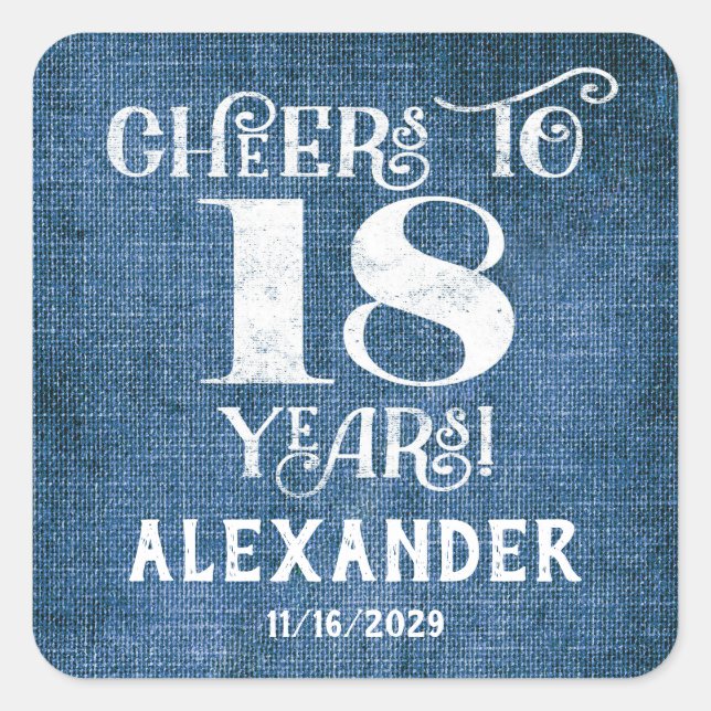 18th Birthday Blue Linen Thank You Favor Stickers (Front)