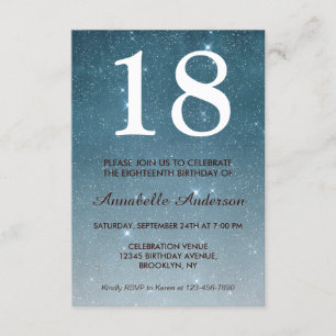 18th Birthday Blue Midnight Night Sky Star Sparkle Invitation