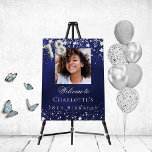 18th birthday blue silver stars photo welcome foam board<br><div class="desc">A welcome board for a 18th birthday party.  A navy blue background with elegant faux silver stars. The blue color is uneven.  Personalize and add a photo,  name and text.  White letters. 
Back: no design</div>