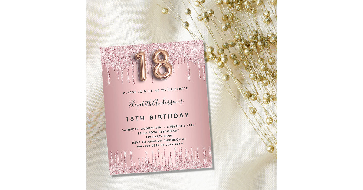 18th Birthday blush pink glitter budget invitation Flyer | Zazzle