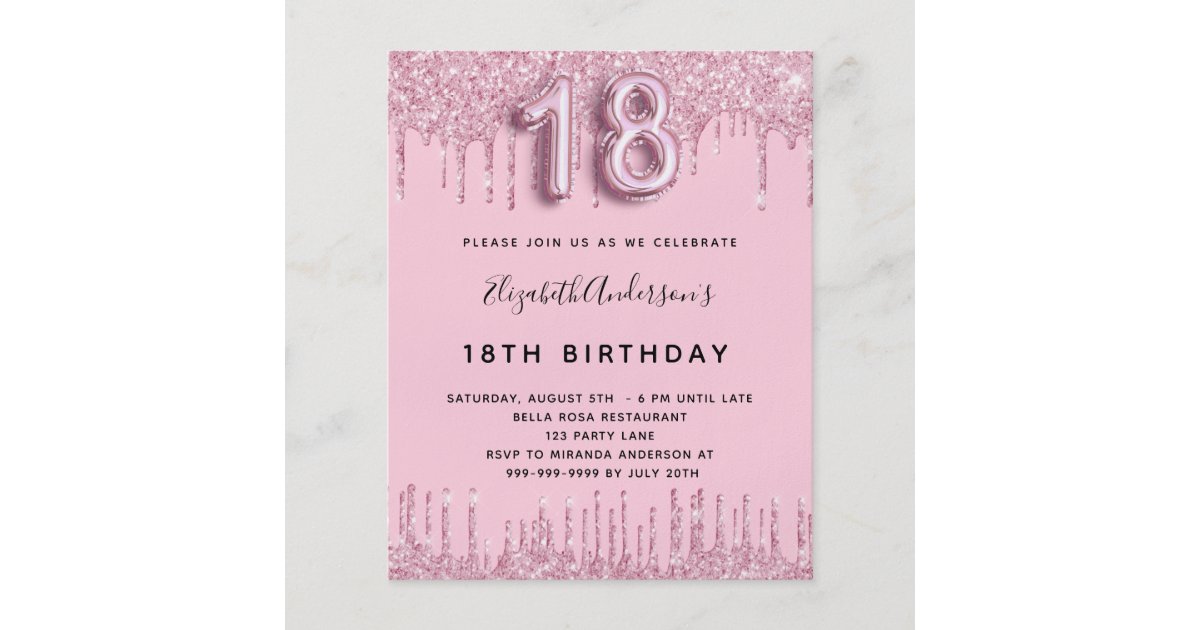 18th Birthday blush pink glitter budget invitation Flyer | Zazzle.com