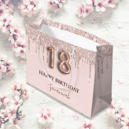 18th birthday blush pink glitter drips rose gold large gift bag