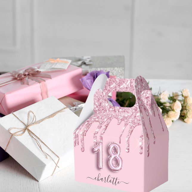 18th birthday blush pink glitter drips thank you  favor boxes (Creator Uploaded)