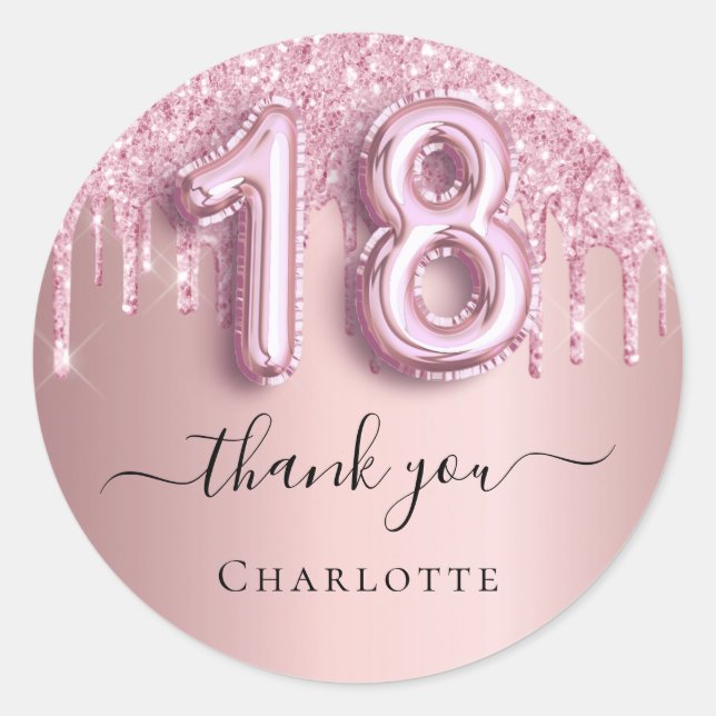 18th birthday blush pink glitter name thank you  classic round sticker (Front)