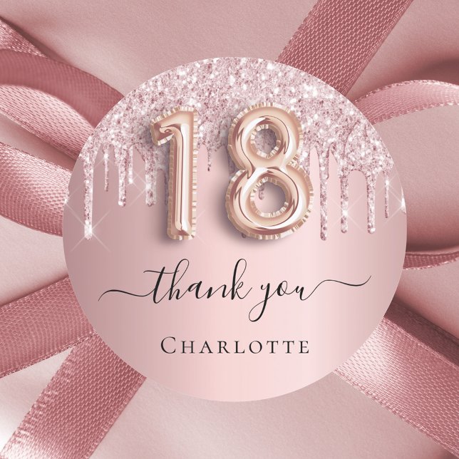 18th birthday blush pink glitter name thank you classic round sticker (Creator Uploaded)