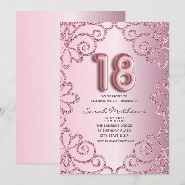 18th  Birthday Blush Pink Glitter Princess  Invitation (Front/Back)