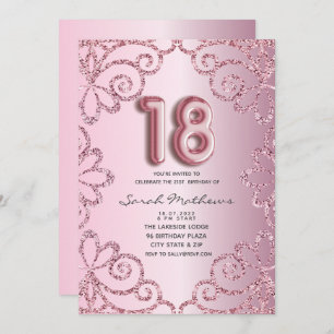 18th Birthday Blush Pink Glitter Princess Invitation