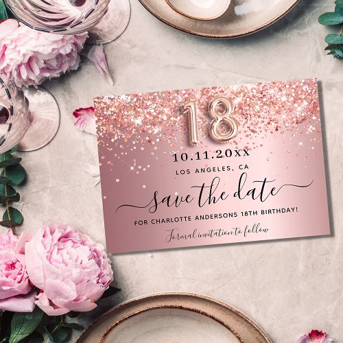 18th birthday blush pink glitter save the date announcement postcard