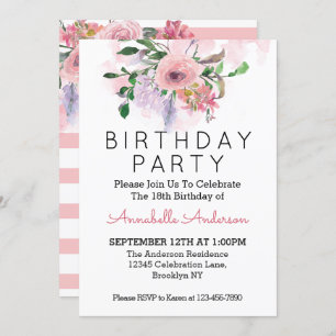 18th Birthday Blush Pink Peach Floral Watercolor Invitation