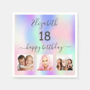 18th birthday blush pink purple holographic napkins