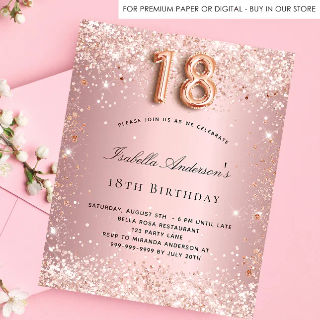 18th birthday blush pink rose budget invitation flyer | Zazzle