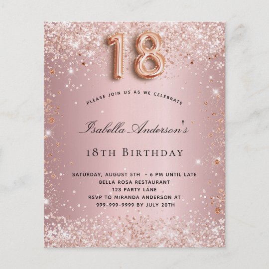 18th birthday blush pink rose budget invitation flyer | Zazzle.com