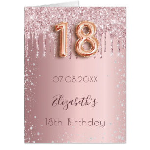 18th birthday blush pink rose glitter drips photo card