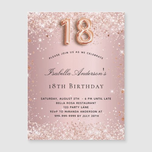 18th birthday blush pink rose magnet invitation